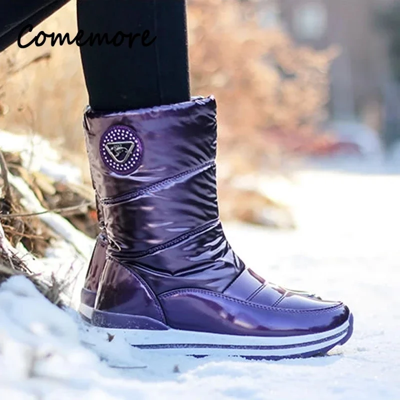 Comemore Waterproof Non-slip Mid-calf Boots Platform Winter Thick Plush Boot Comfortable Women Snow Boots Fashion Botas Mujer 41