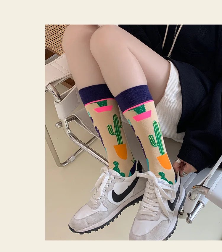 Fashion Colorful Spring Autumn Stocking Women's Socks Plant Hedgehog Slothsi Cotton Socks Personality Straight Trendy Socks