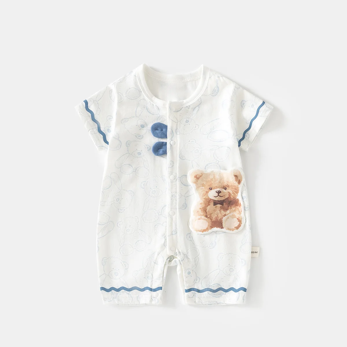 Baby Kurzarm-Strampler Baby Sommer Eiskalt-Weicher Baumwoll-Strampler Dünner Baby-Einteiler Säuglings-Klimaanlagen-Kleidung Strampler mit Lätzchen