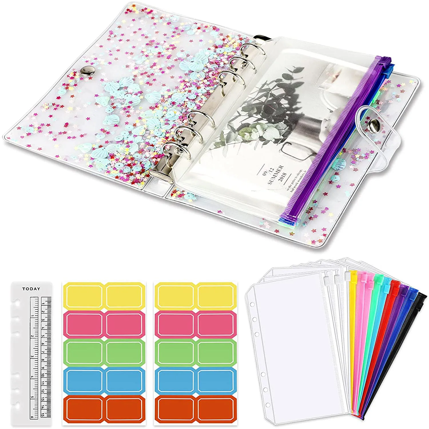 Horizon Binder Notebook Cover, Budget, Licence, Evaluwith 12 Pcs, Clear Cash Enveloppes, Zipper Binder Pockets, Money Budgétisation