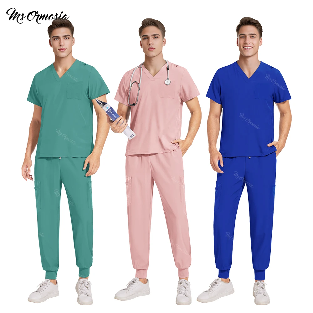 Multicolor Medical Surgery Workwear Short Sleeve Scrubs Uniforms Tops+Pants Doctor Nursing Uniform Women Pet Shop Work Clothes