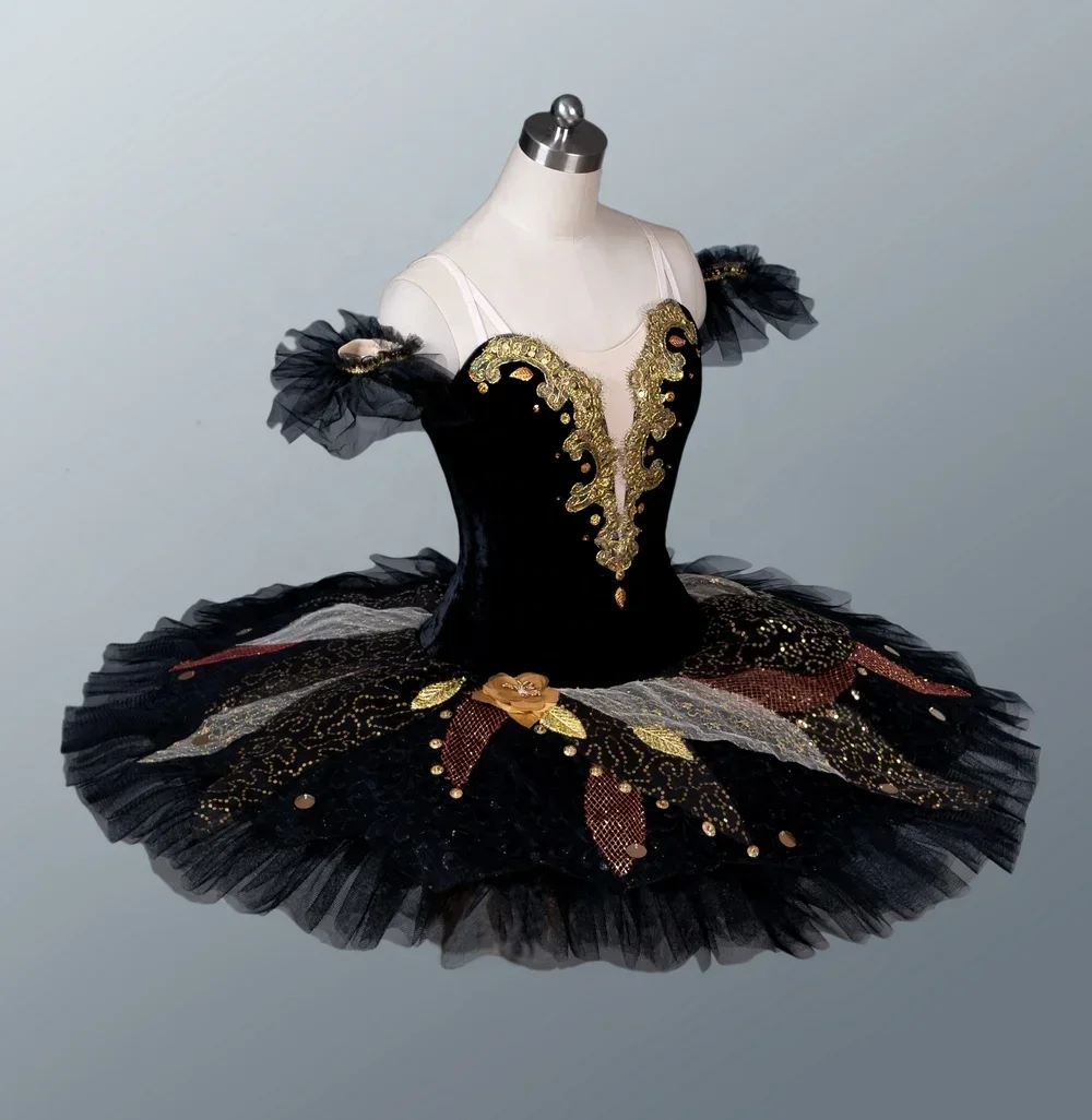 Girls dress customoize dance costume ballerina classical performance tutu 12 layers velvet Black Swan professional ballet tutu