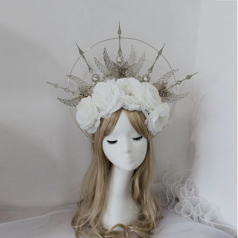 

Filigree Flower Angel Gold Halo Headpiece Festival Celestial Sunburst Gothic Crown Maternity photoshoot Couronne DIY Material