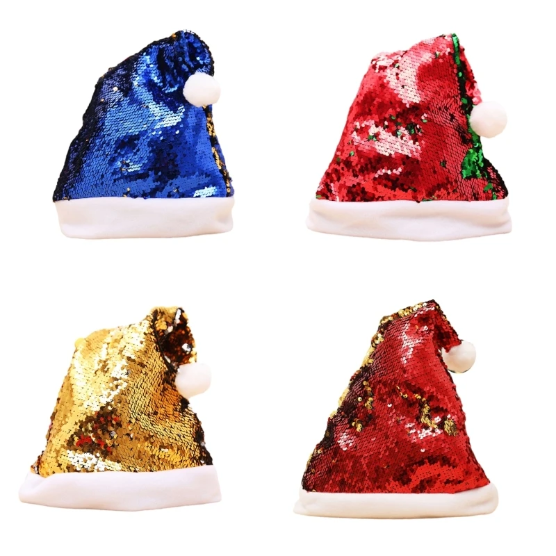 Christmas Santa Hat Sequins Christmas Hat Christmas Sequins Hat Christmas Party Costume for Adult Kids DXAA