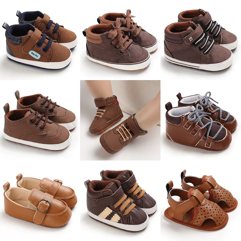 Newborn Baby Shoes Brown Themed Multicolor Boys and Girls Shoes Casual Sneakers Soft Sole Non-Slip Toddler Shoes First Walkers