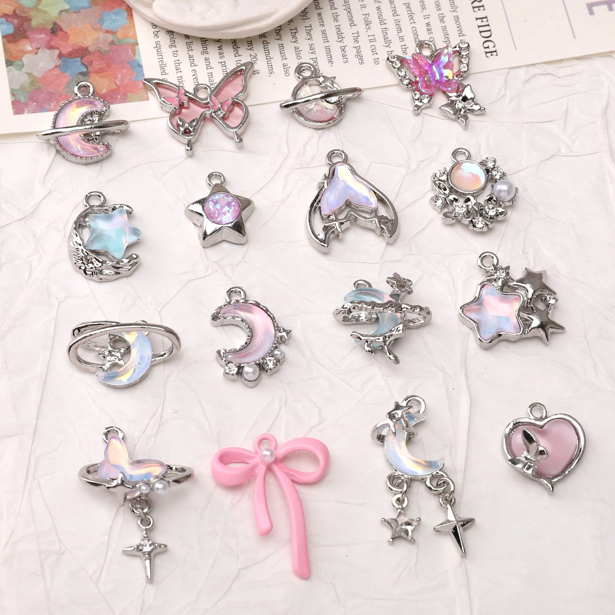 1pc Cute Sweet Blue Pink Alloy Pendant Charms for Handmade DIY Jewelry Making Bracelets Necklaces Earrings Keychains Accessories
