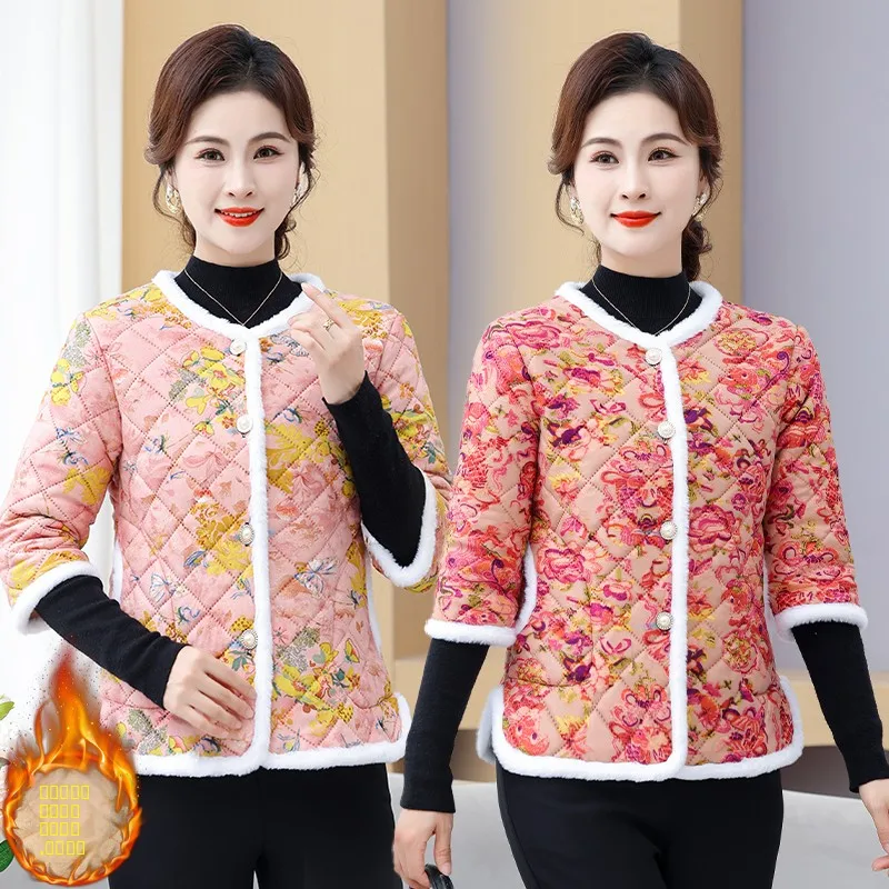 

Теплая повседневная свободная жилетка на флисовой подкладке для женщин среднего и старшего возраста, осенне-зимняя модная хлопковая куртка с принтом