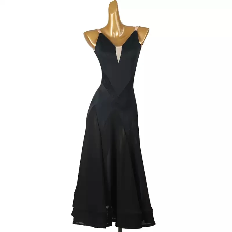 Black Latin Dance Practice Clothing Line Skirt Ballroom Dress Women Evening Girls Stage Outfit Dancing Performance Competition