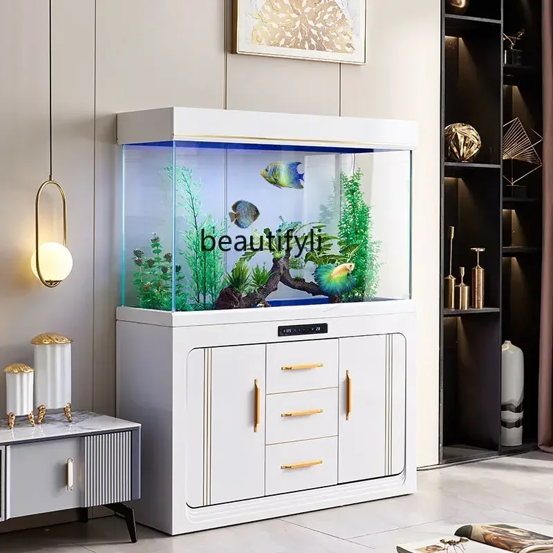 

LD33Ecological Square Fish Tank Household Super White Glass Partition Screens Bottom Filter Change Water Lazy Fish Tank