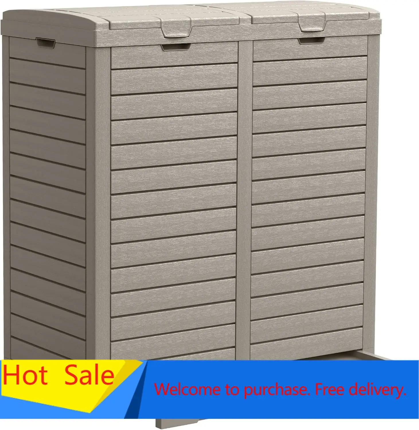

76 Gallon Outdoor Resin Trash Can with Dual Lid and Drip Trays, 248 Quart Hideaway Garbage Bin for Porch, Backyard, Deck, Patio,