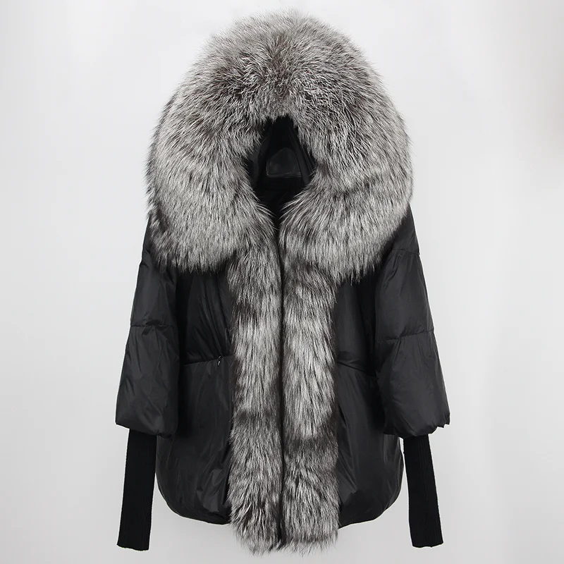 2023 Real Fox Fur Collar Hooded Winter Jacket Women Natural Thick Warm Loose Oversize Duck Down Coat Streetwear Outerwear