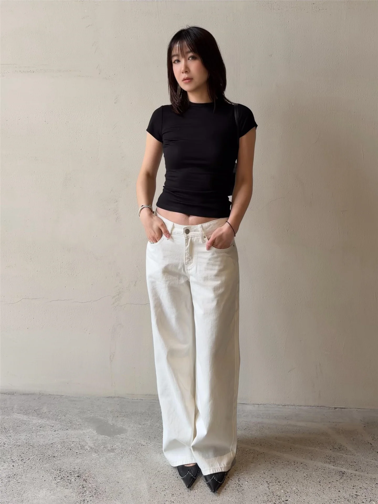 

American Vibe Extended Length Loose Women's High Waist Wide Leg Jeans Spring Summer Straight Cut Trousers Casual Cotton