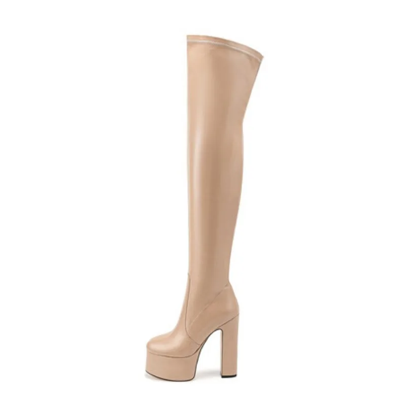 

14cm Thick Heel Over Knee Length Boots Steel Pipe Dance Bar Sexy Zip Boots Waterproof Platform Super High Heel Thigh Boots 35-45