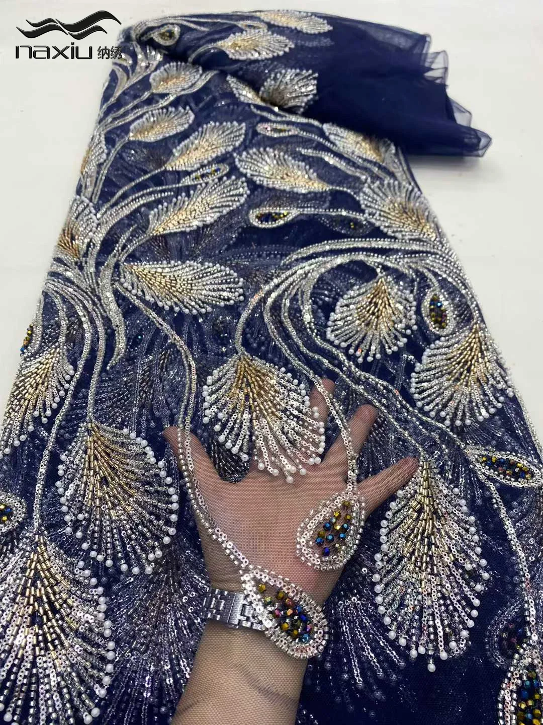 

Madison African Beaded Lace Fabric 2026 High-Quality Lace Nigerian French Sequined Mesh Lace Fabric for Wedding Party Dress