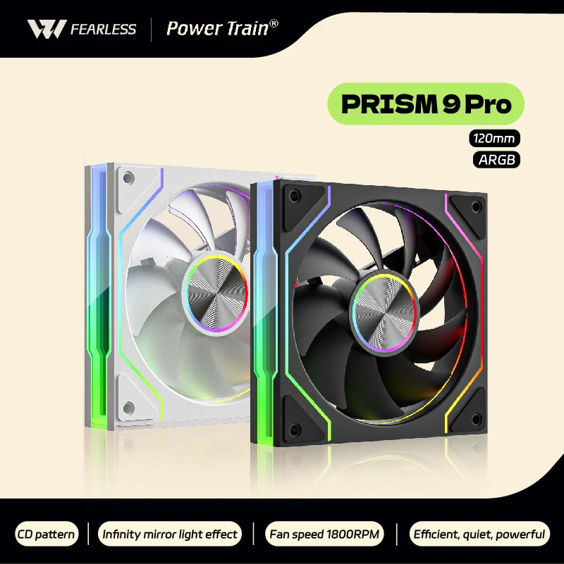 

Power Trian PRISM 9 Pro 120mm ARGB PC Fan Quiet Cooling 12V Large Air Volume Computer Chassis Fans 4PIN 61.5CFM/800-1800RPM