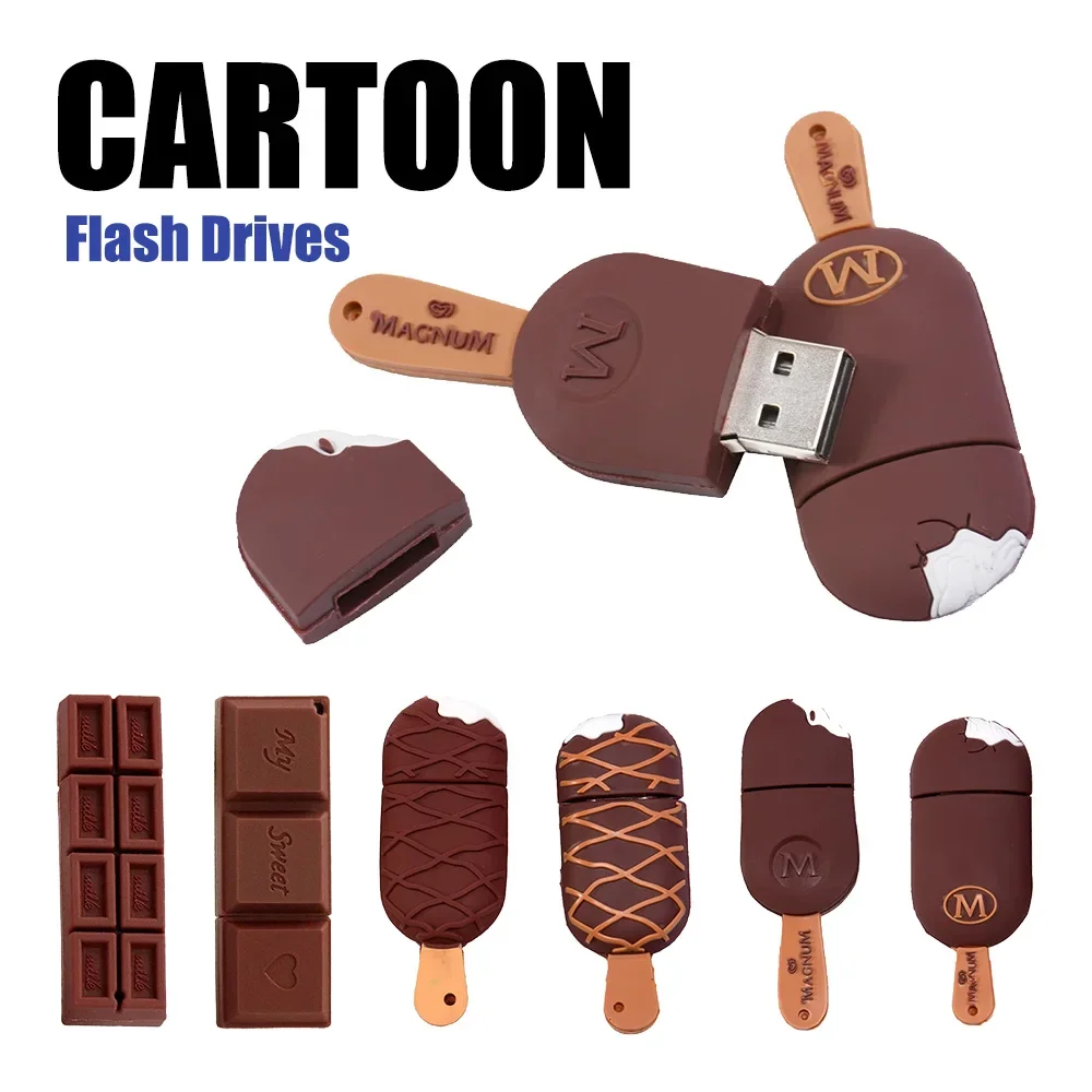 Clé USB 2.0 en forme de crème glacée au chocolat avec dessin animé mignon, clé USB, clé USB, 64 Go, 32 Go, 16 Go, 8 Go, 128 Go, cadeau pour enfant