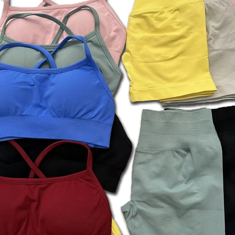 2 قطعة تأثير اليوغا الرياضة الصدرية الرياضة مجموعة المرأة سلس مثير عارية الذراعين الرسن الأعلى رياضة السراويل اللياقة البدنية الرياضة الأرداف رفع بنطلون #3