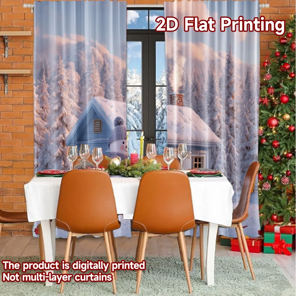 2 قطعة ، ستائر طباعة مسطحة ثنائية الأبعاد (بدون قضيب) ستائر مطبوعة أنيقة لمهرجان عيد الميلاد من سنوي هافين قماش قابل للغسل في الغسالة #6
