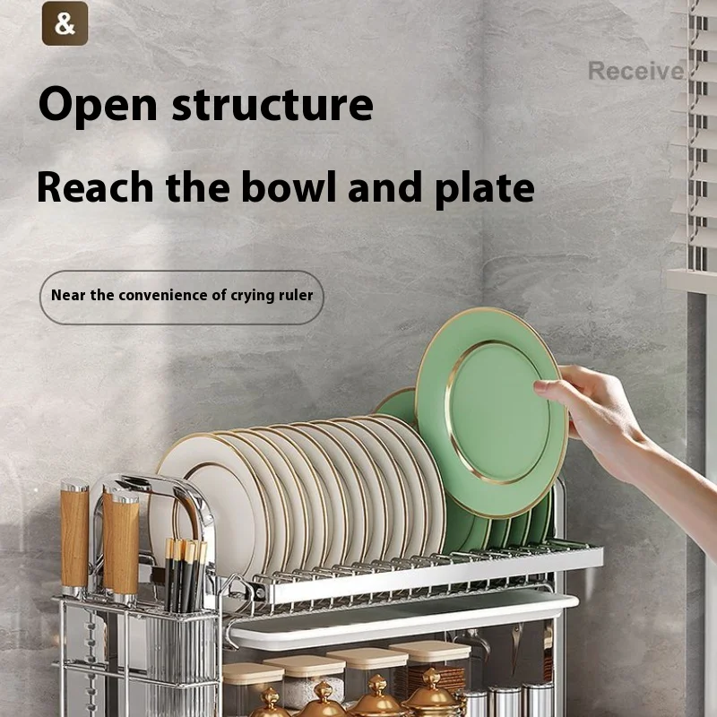 متوفر في المخزون 304 رف تخزين المطبخ من الفولاذ المقاوم للصدأ ورف الصرف رف وعاء متعدد الوظائف وعاء تخزين عيدان تناول الطعام