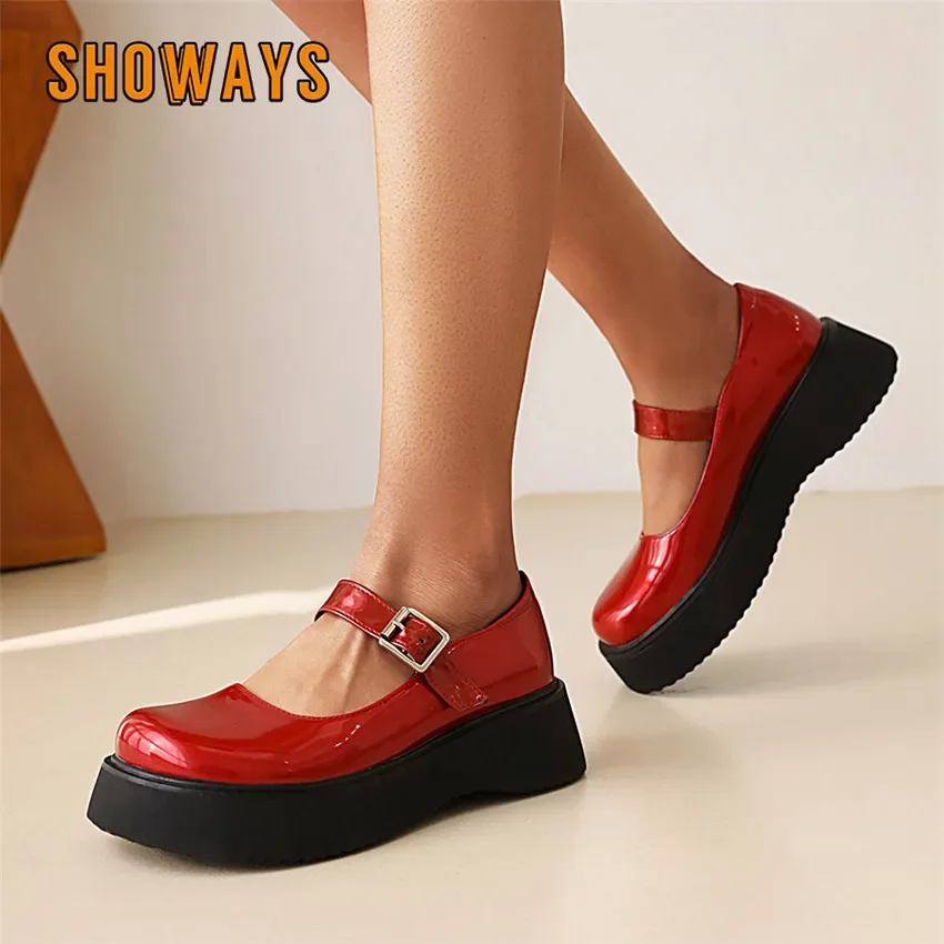 Fashion Women Platform Mary Janes Red Black Heart Patent Leather Thick Heels Pumps Casual School Round Toe Japanese Lolita Shoes