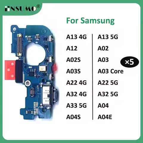 iinsumo 5Pcs USB Charger Dock Connector Charging Port Microphone Flex Cable For Samsung A02 A12 A02s A03s A03 Core A13 A22 A32