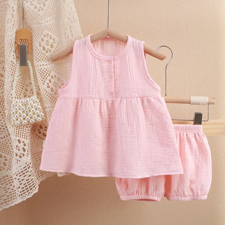 Fashion Children Girls Muslin Shirt and Shorts Set Casual Loose Shorts Sets for Kids Summer 0-5Years Two-piece Suit