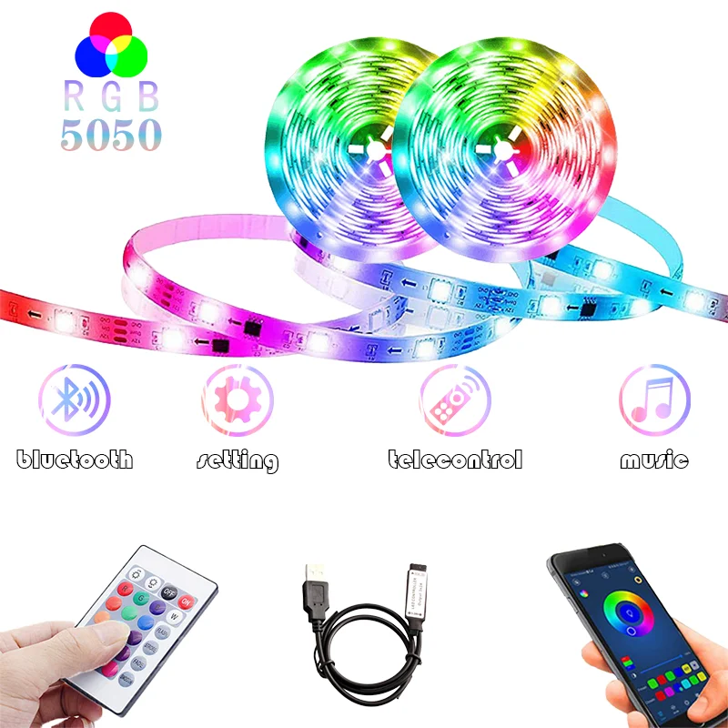 LED Strip Light RGB Color Bluetooth USB Tpae LED Strip Bedroom Decoration 5050 5m 10m 15m 20m 30m TV LED Backlight For Bedside