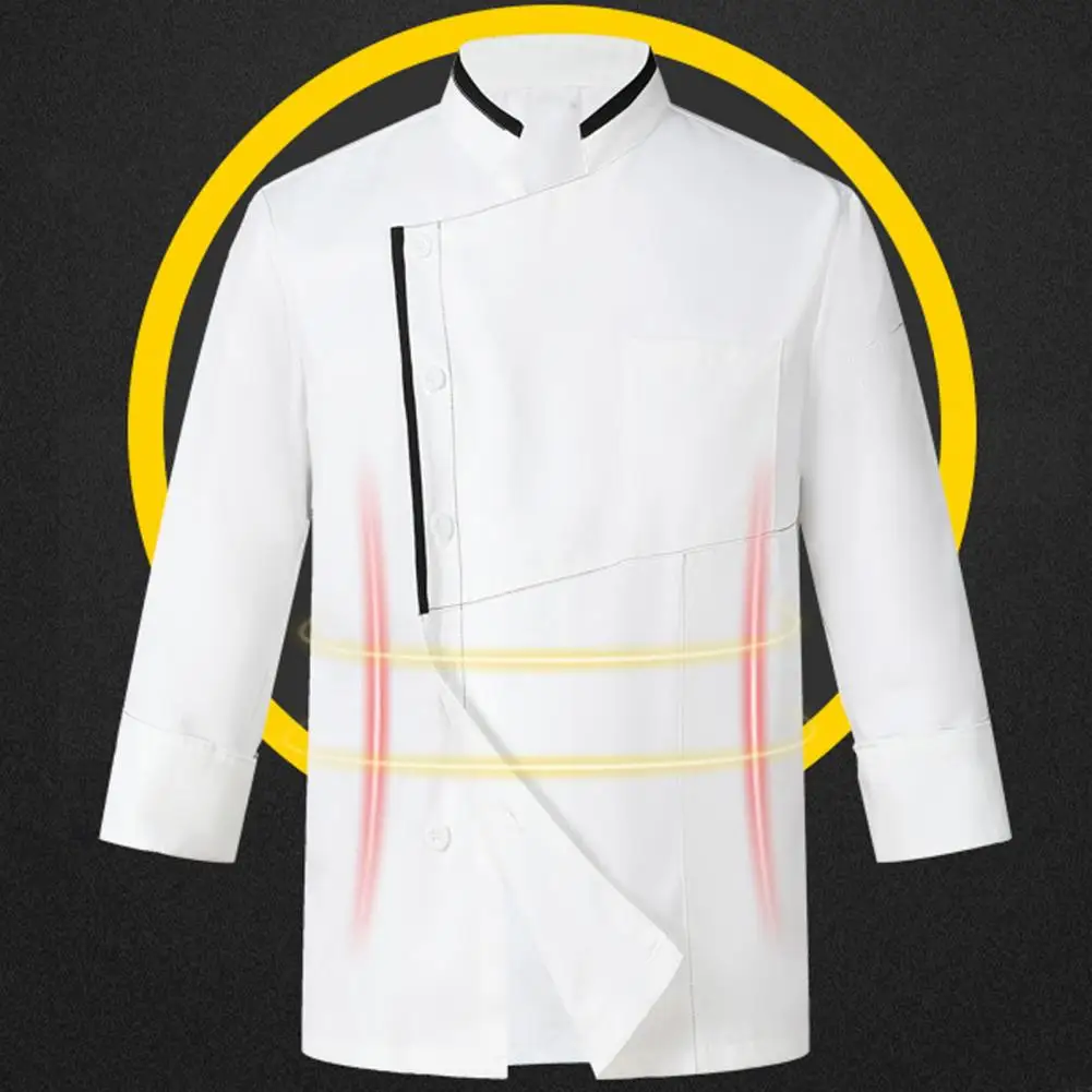 chef-uniform-single-breasted-short-sleeve-stand-collar-stain-resistant-loose-cook-kitchen-bakery-canteen-restaurant-waiter-top