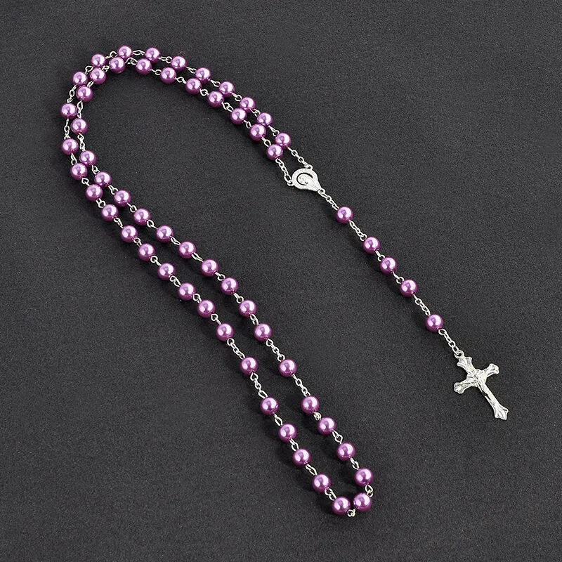 Vintage Handmade Rosary Beads Chain Cross Necklace with Quality Glass Beads Catholic Religious Crucifix Pendants for Faith Jewel