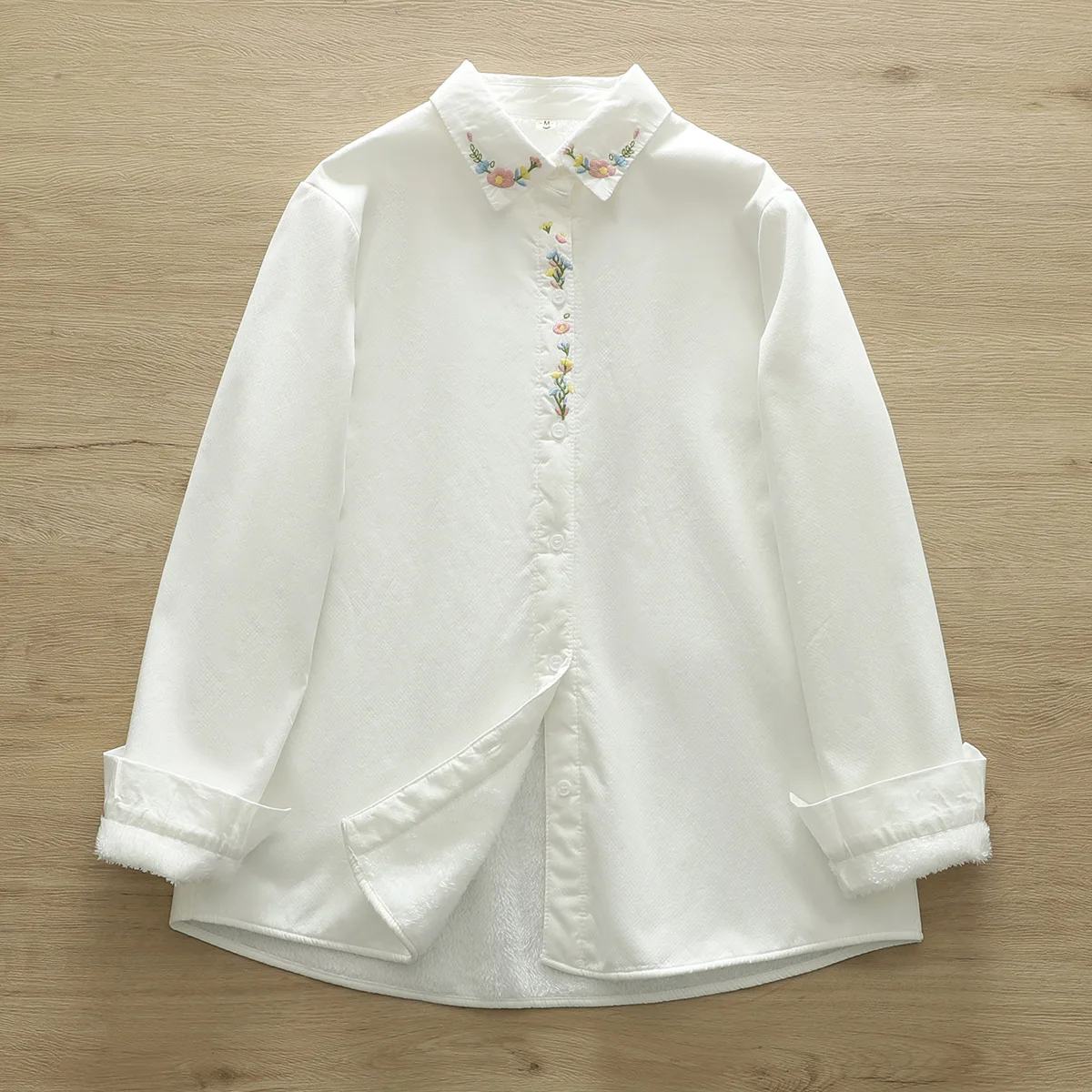 New Autumn Cotton Shirt Thickened Loose Lapels Long Sleeves Embroidered Comfortable Casual Literary Commute Blouse T3N715QD