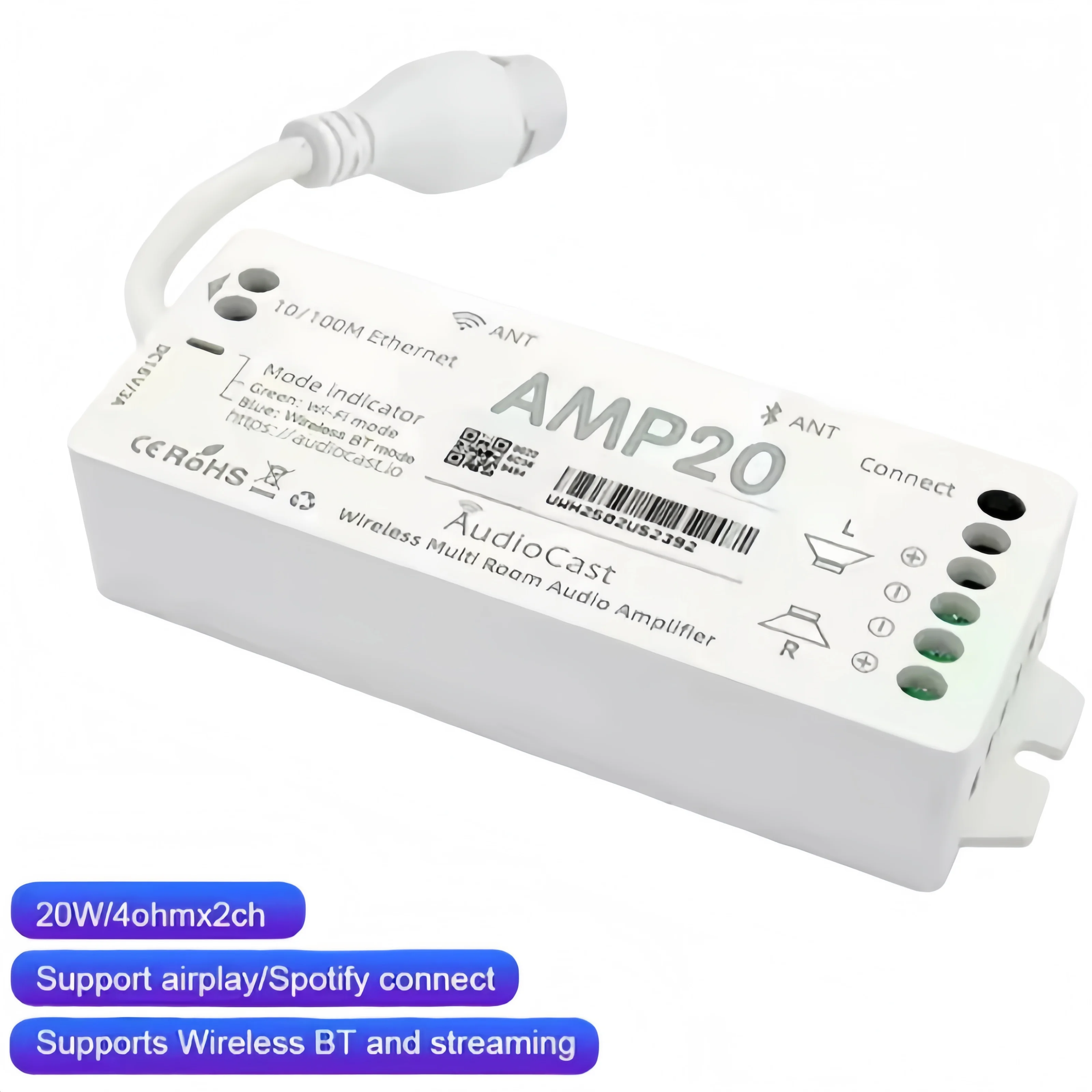 

Audiocast Amp20 IEAST Wireless Streaming Multi Room System Dynamic Sample Rate Output for Youtube Apple Music