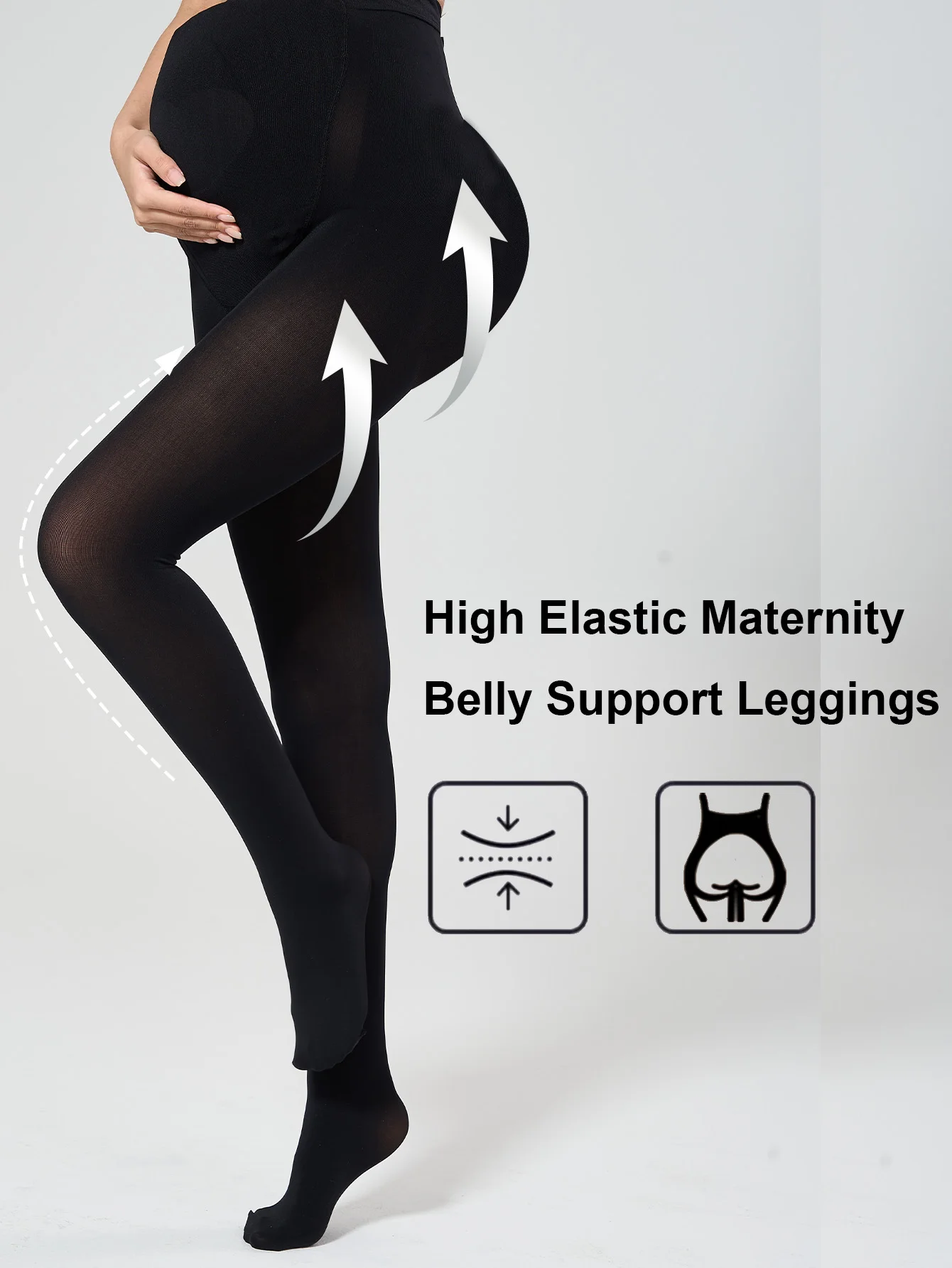 Women's Maternity Black Tights with Adjustable Waistband & Heart Pattern, High Elastic Belly Support Semi Opaque Pregnancy