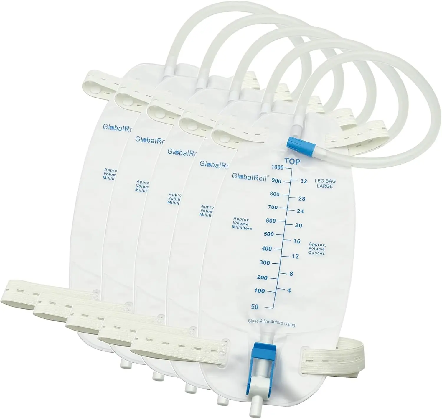 5PCS Urinary Drainage Bag Leg Urine Leg Bag with 1000ml Volume And 2 Adjustable Elastic Bands Professional Home Use