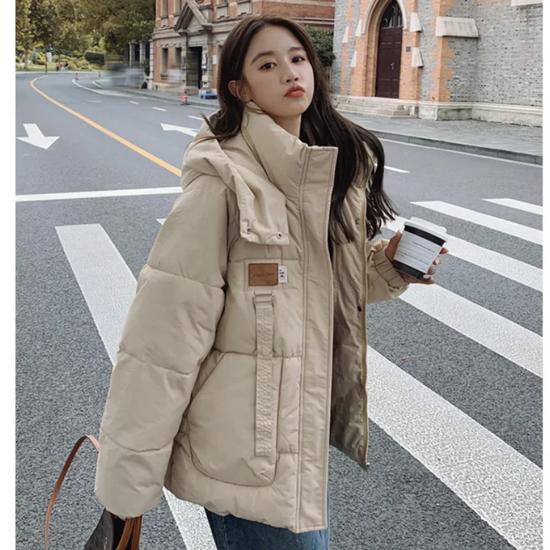 2024 inverno com capuz outwear feminino cáqui para baixo jaqueta moda branco espessamento pena quente feminino pato para baixo confortável curto sólido