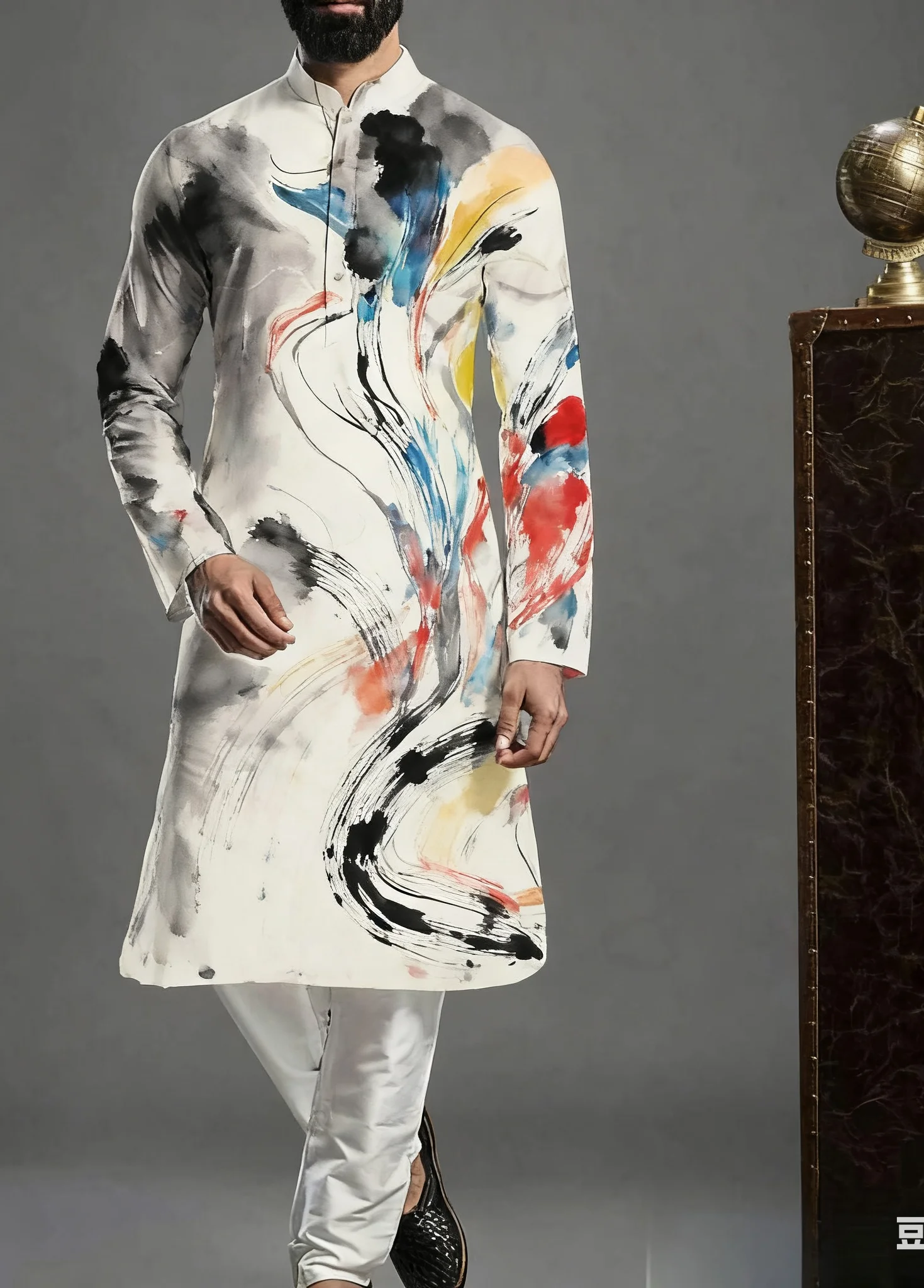 2026 Kurt men's digital print pattern kurta vardha fashionable casual fit regular robe suitable for all occasions.