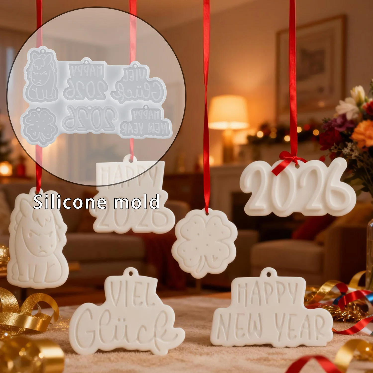 Clay mold, New Year characters and zodiac animal integrated silicone mold, suitable for home festival decoration board molds