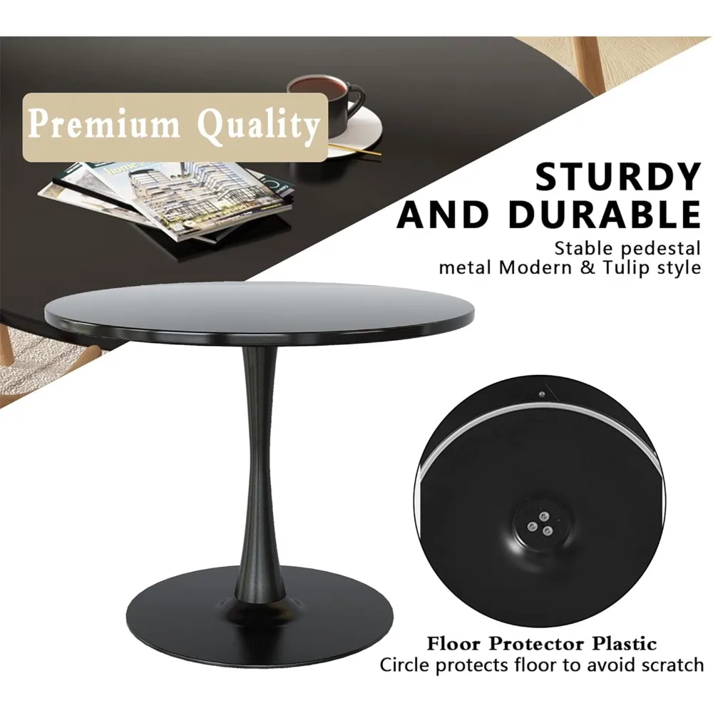모던 원형 식탁, 31.5인치 튤립 테이블, MDF 테이블 상판 및 금속 받침대, 다이닝룸, 거실, 카페용