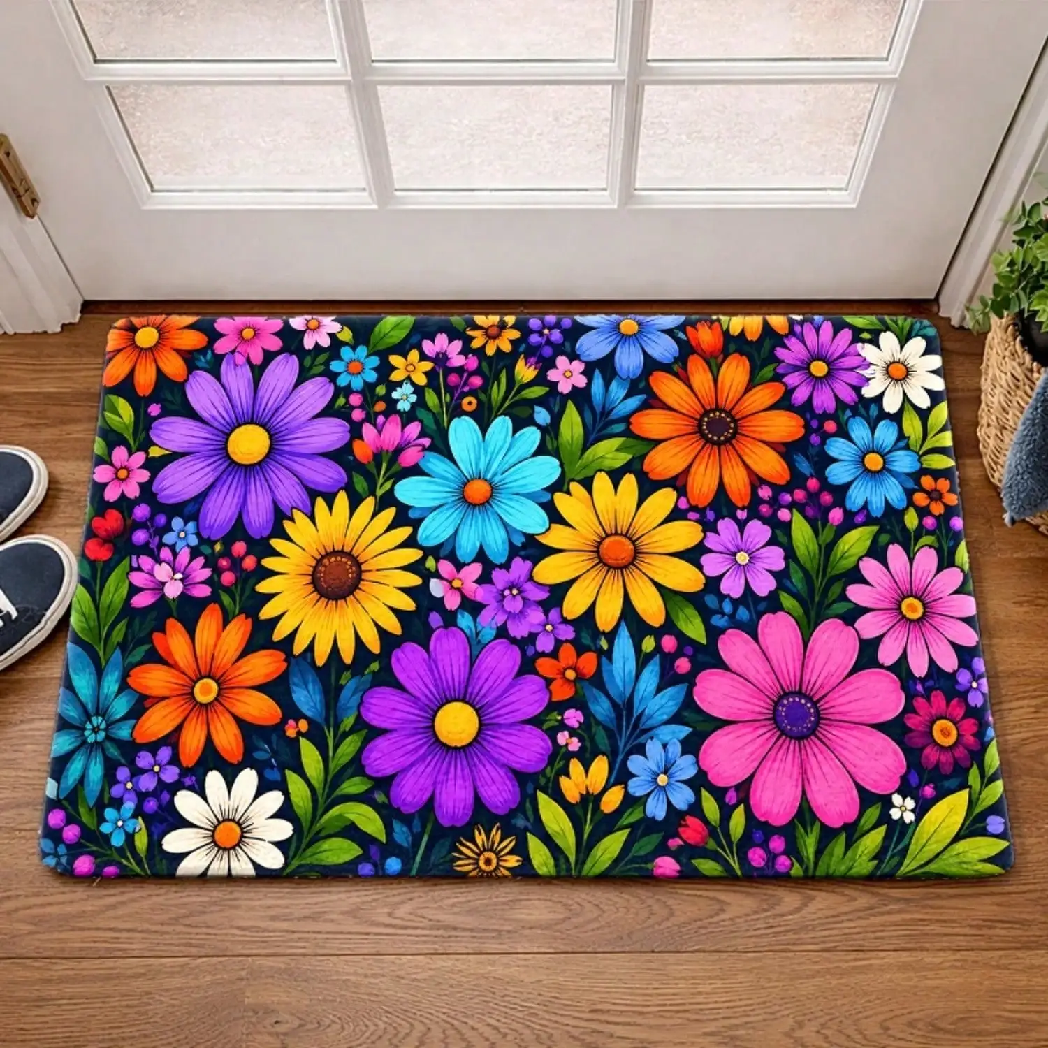 1pc, Colorful Flower Pattern Doormats, Durable, Stain - Resistant, Machine - Washable, Bath Mat Suitable For Living Room, Bedroom, Office, Indoor, Bathroom