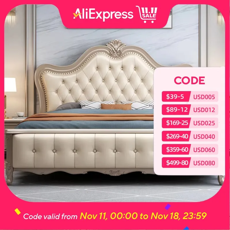 

European Style Double Bed Frame American Princess Master Queen Bed Frame Storage Modern Letto Matrimoniale Bedroom Furniture