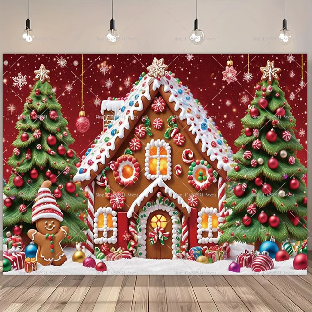 Christmas Gingerbread House Background Children Christmas Party Gifts Photography Studio Photo Background Baby Photography Props
