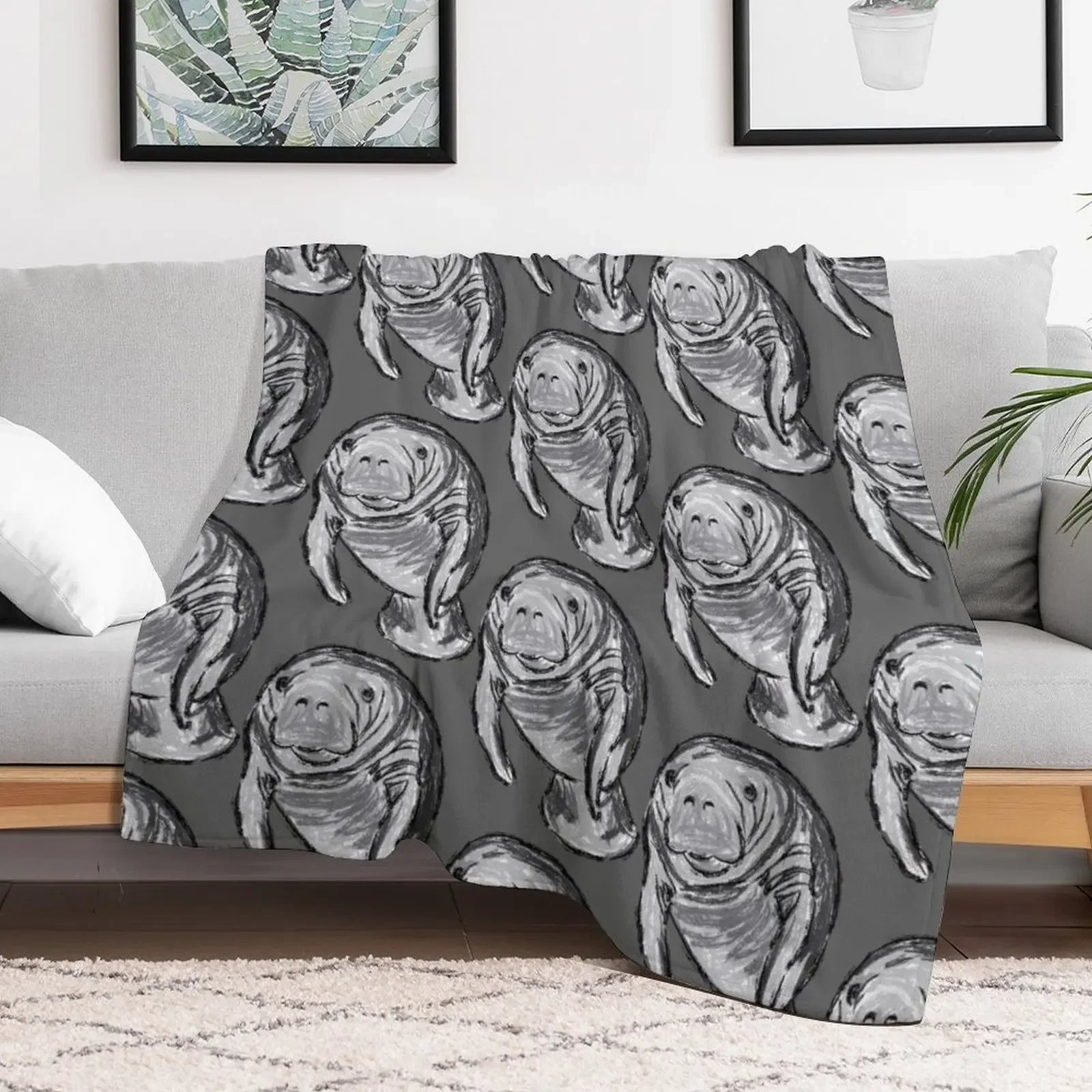 Artwork of a Manatee Throw Blanket Sofa Fashion Sofas Blankets