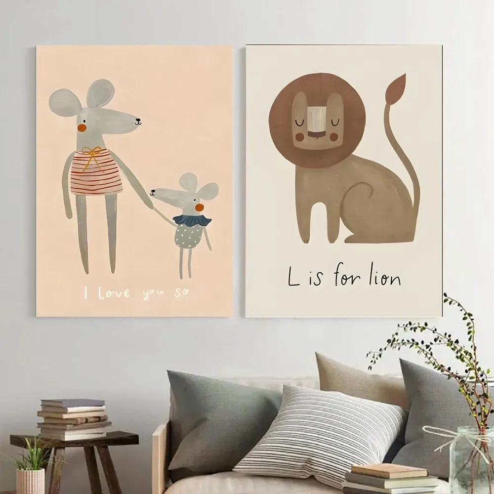 

Cartoon Rabbit Mouse Goose Nurser Art DIY Poster Kraft Paper Vintage Poster Wall Painting Study Stickers Big Szie Wall Painting