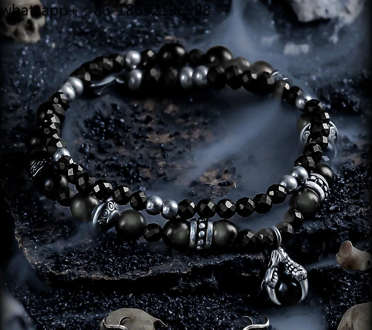 [Demon Claw] Dark Wind Obsidian Bracelet Men's Advanced Sense Retro Spinel Bracelet Beads