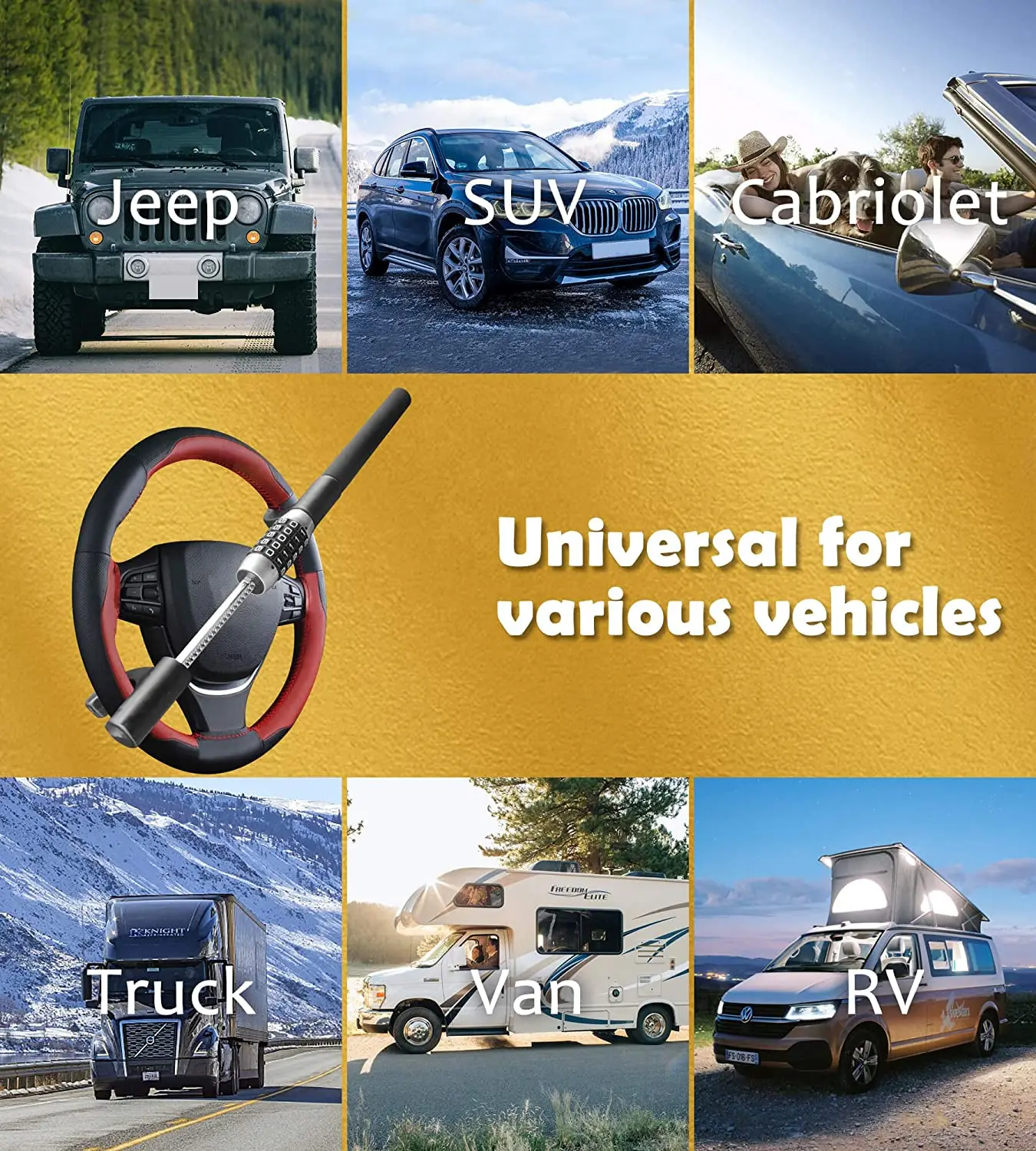 عجلة القيادة 5 أرقام قفل مجمع سيارة/شاحنة/فان العالمي قابل للتعديل قفل التوجيه عجلة القيادة أقفال مضادة للسرقة #6