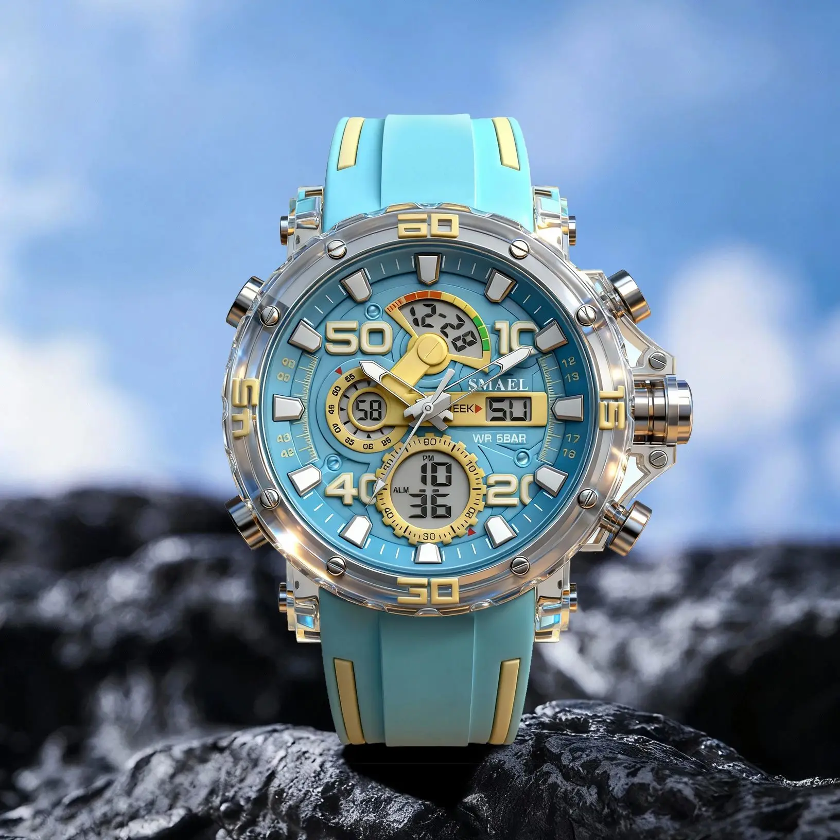 SMAEL 8136 50M Waterproof Military Watch for Men - LED Backlight Alarm Chronograph Stopwatch Shockproof Outdoor