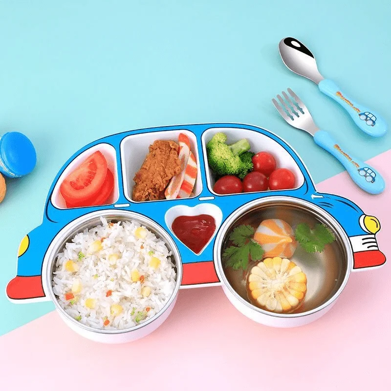 

Lightweight children's tableware set Children's divided car tray Safe and practical The tray with car pattern is fun.