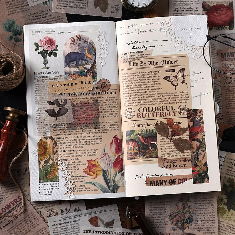 20 Pcs Magazine Newspaper Vintage Scrapbooking Stickers Decorative Antique Washi Paper Sticker For Diy Art Craft Notebook Album