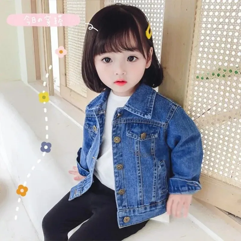 Girls Denim Jacket Spring and Autumn Children\'s Clothing 2024 New Children\'s Casual Jacket Girl Baby Coat Kids Jeans Suit