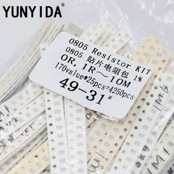 4250pcs 0805 SMD Resistor Kit Assorted Kit 1ohm-10M ohm 1% 170valuesX 25pcs=4250pcs Sample Kit