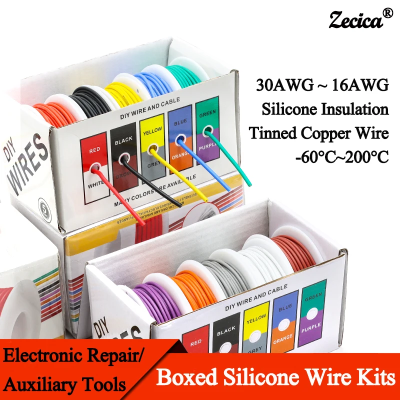 

30/28/26/24/22/20/18/17/16AWG в штучной упаковке, мягкий силиконовый провод, термостойкий многожильный кабель, электронный луженый медный кабель